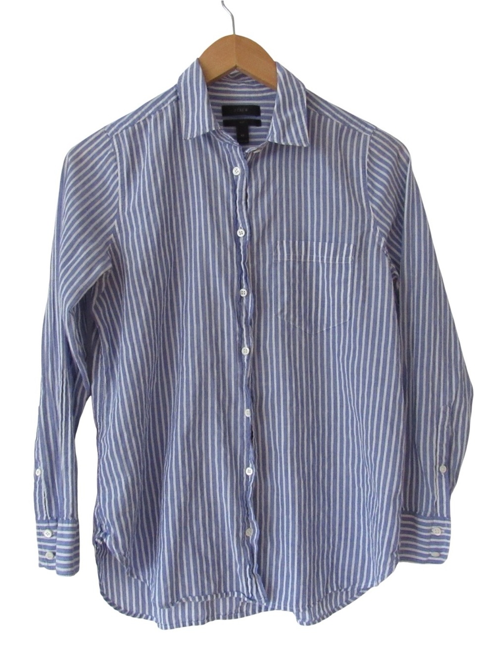 J Crew Striped Button Down Shirt 6 Petite Boy Fit Blue White Classic Office